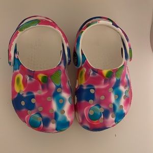Multi colored toddler Crocs